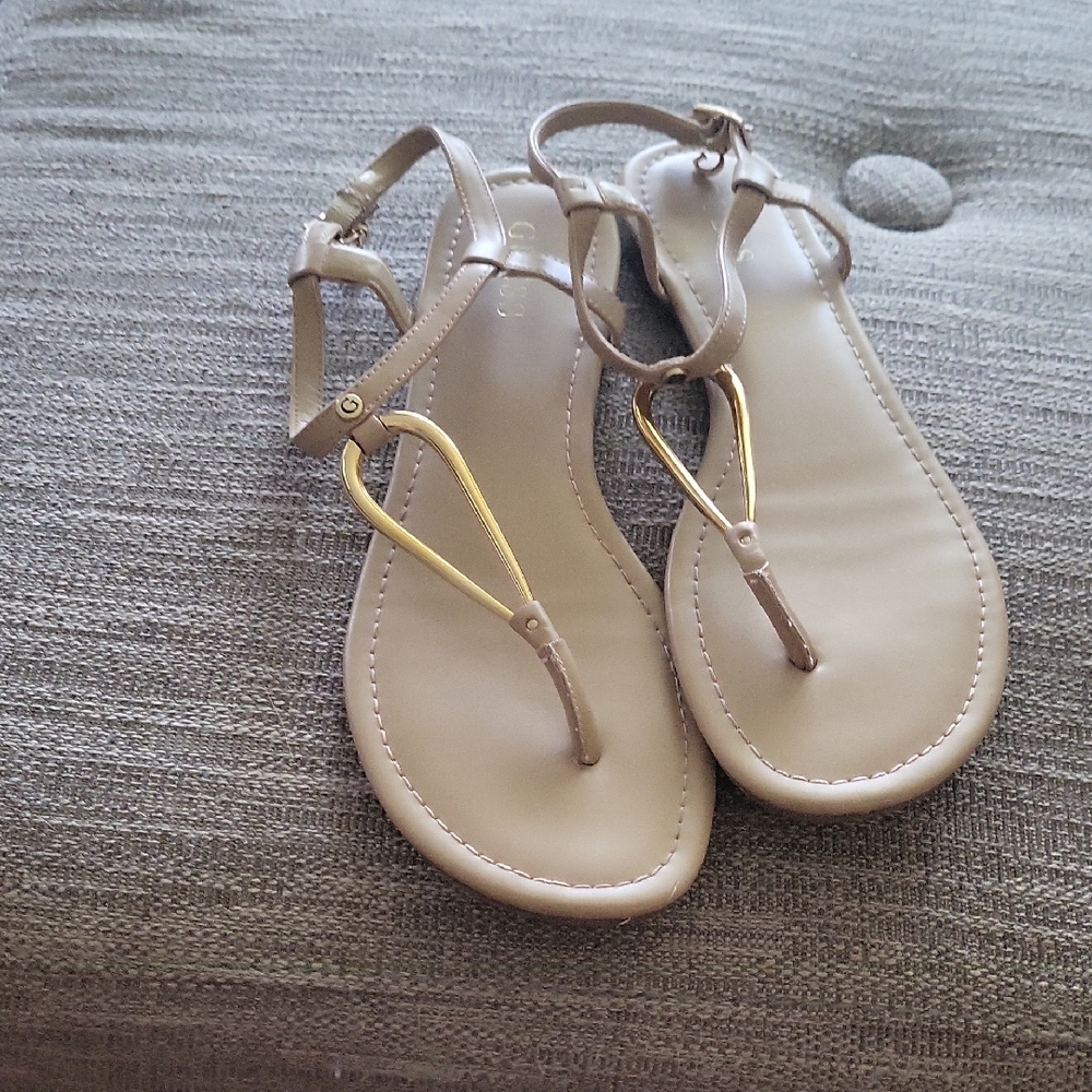 Guess Beige Sandals with Gold Detail